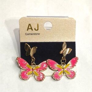 AJ Collection Pink & Gold Butterfly Earrings (a)44